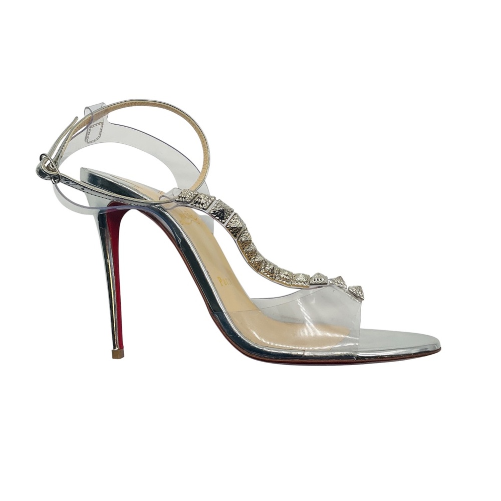 CHRISTIAN LOUBOUTIN VERSION SILVER JAMAIS ASSEZ 100 PVC AND SPECCHIO SANDALS - Picture 2 of 7